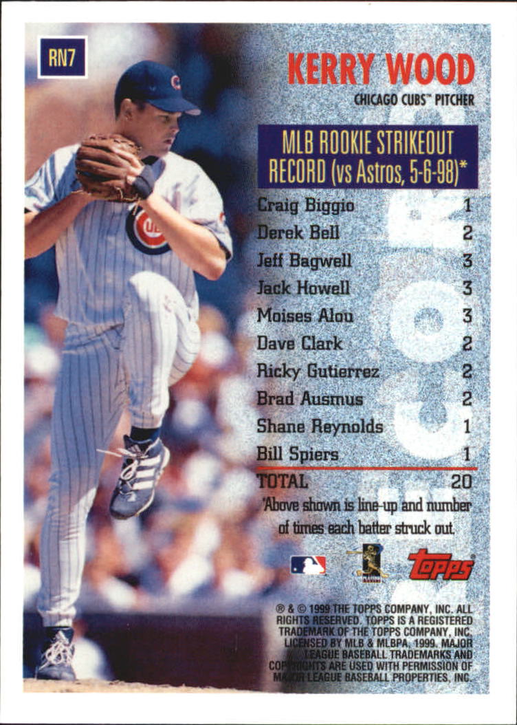1999 Topps Record Numbers #RN7 Kerry Wood back image