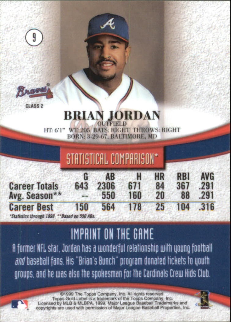 1999 Topps Gold Label Class 2 #9 Brian Jordan back image
