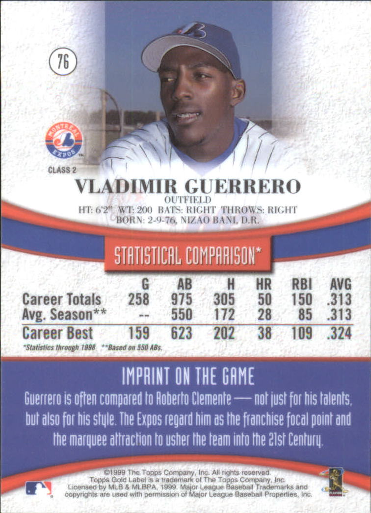1999 Topps Gold Label Class 2 #76 Vladimir Guerrero back image