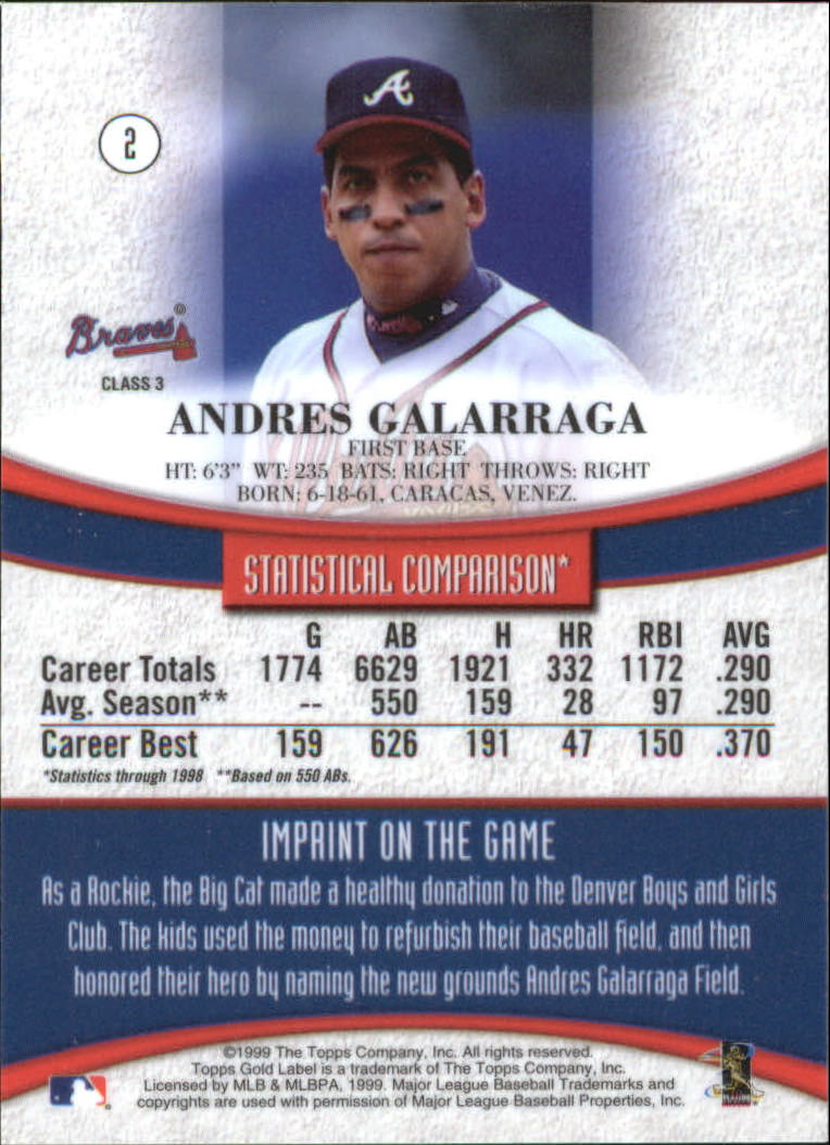1999 Topps Gold Label Class 3 #2 Andres Galarraga back image