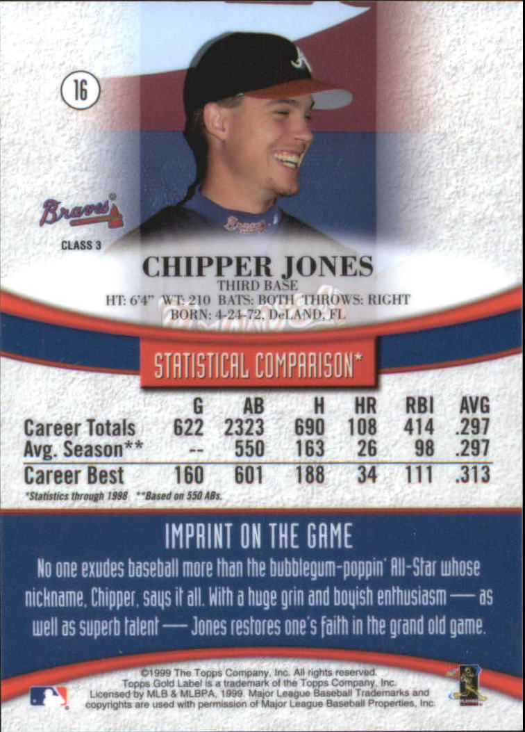 1999 Topps Gold Label Class 3 #16 Chipper Jones back image