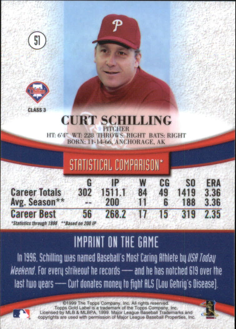 1999 Topps Gold Label Class 3 #51 Curt Schilling back image