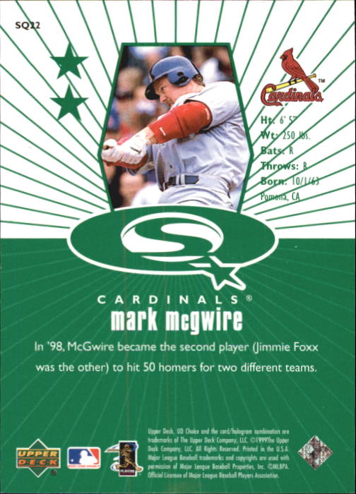 1999 UD Choice StarQuest Green #22 Mark McGwire back image