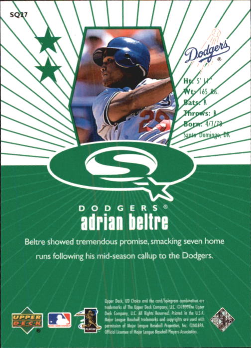 1999 UD Choice StarQuest Green #27 Adrian Beltre back image