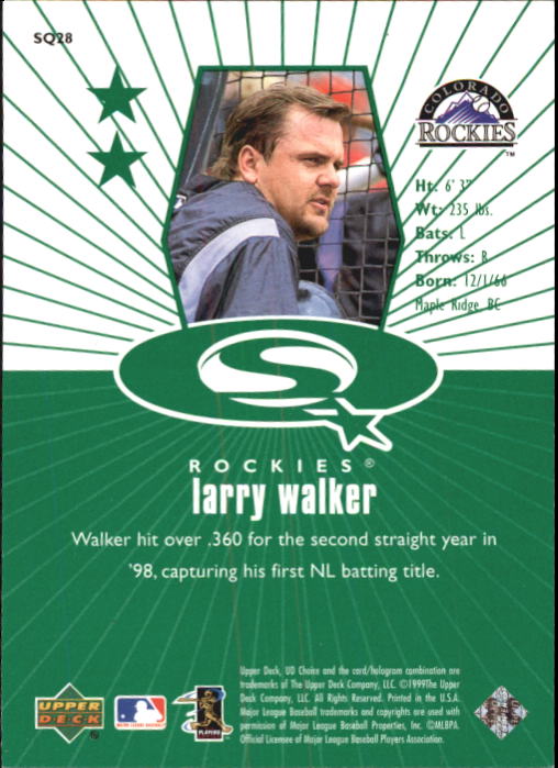 1999 UD Choice StarQuest Green #28 Larry Walker back image