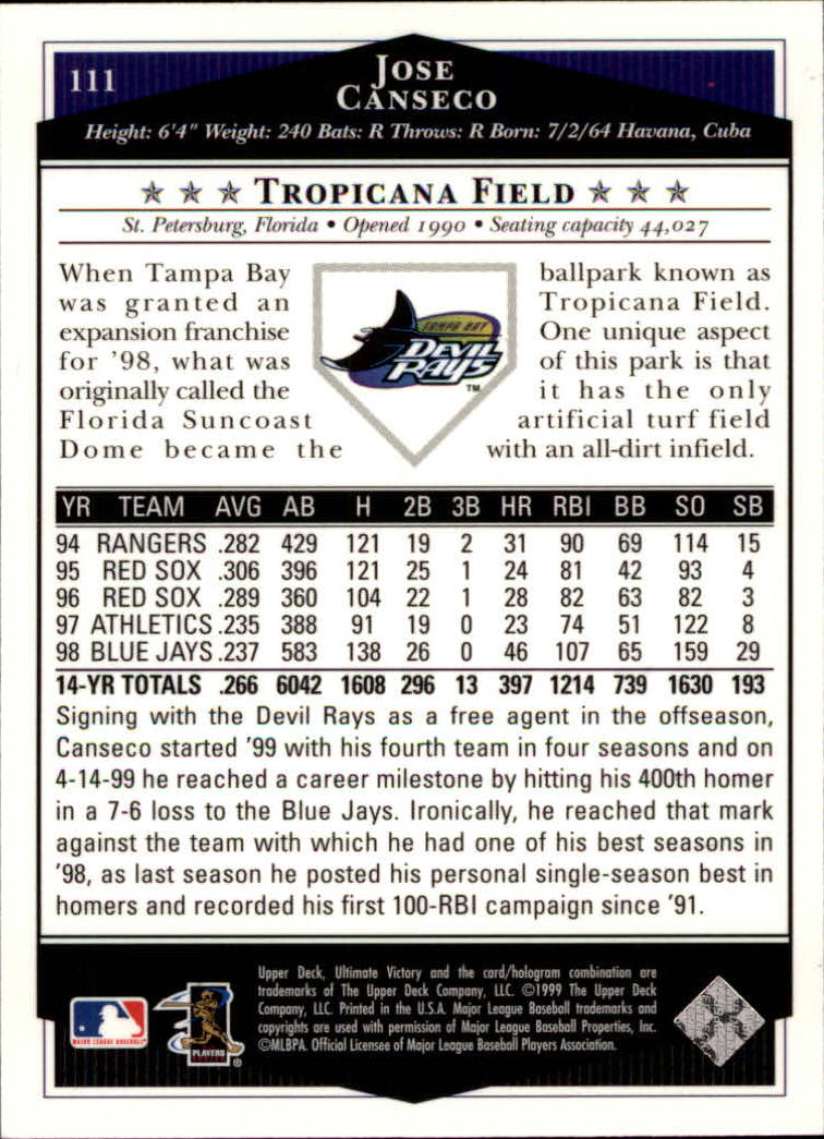 1999 Ultimate Victory #111 Jose Canseco back image