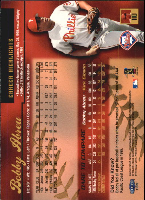 1999 Ultra #110 Bob Abreu back image