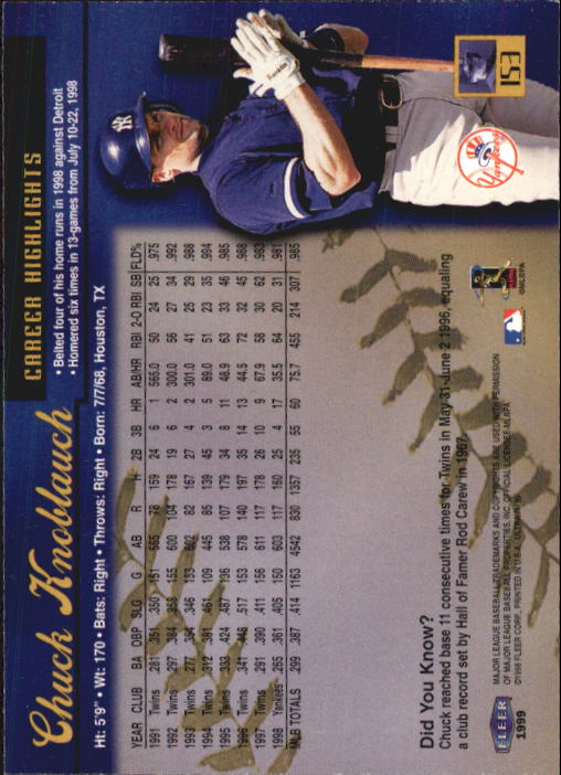 1999 Ultra #153 Chuck Knoblauch back image