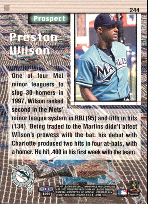 1999 Ultra #244 Preston Wilson PROS back image