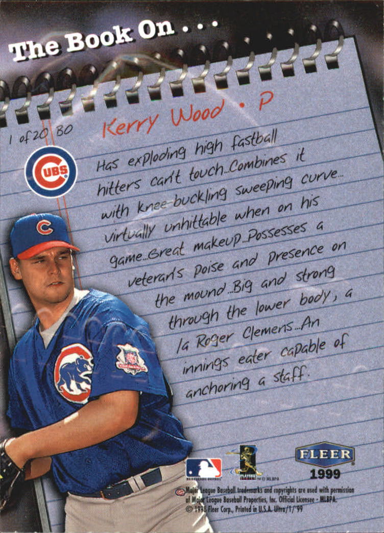1999 Ultra The Book On #1 Kerry Wood back image