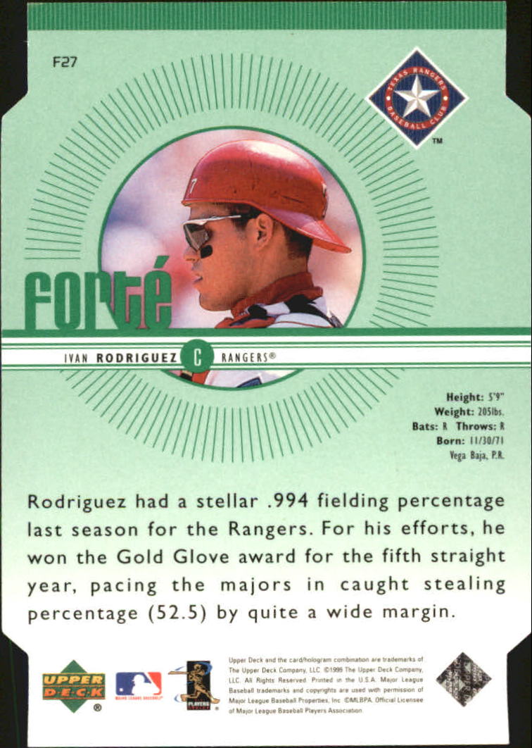 1999 Upper Deck Forte Double #F27 Ivan Rodriguez back image