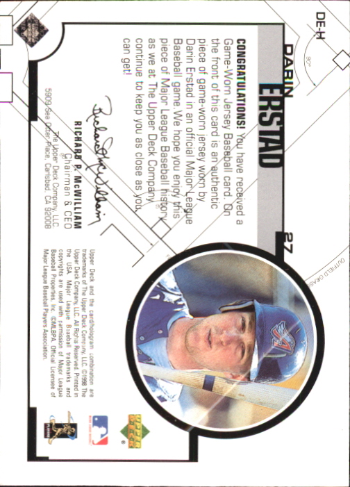 1999 Upper Deck Game Jersey #DE Darin Erstad H1 back image