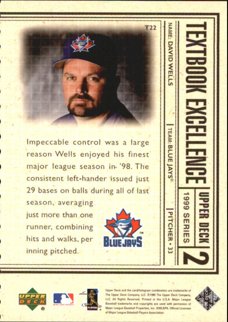 1999 Upper Deck Textbook Excellence Double #T22 David Wells back image