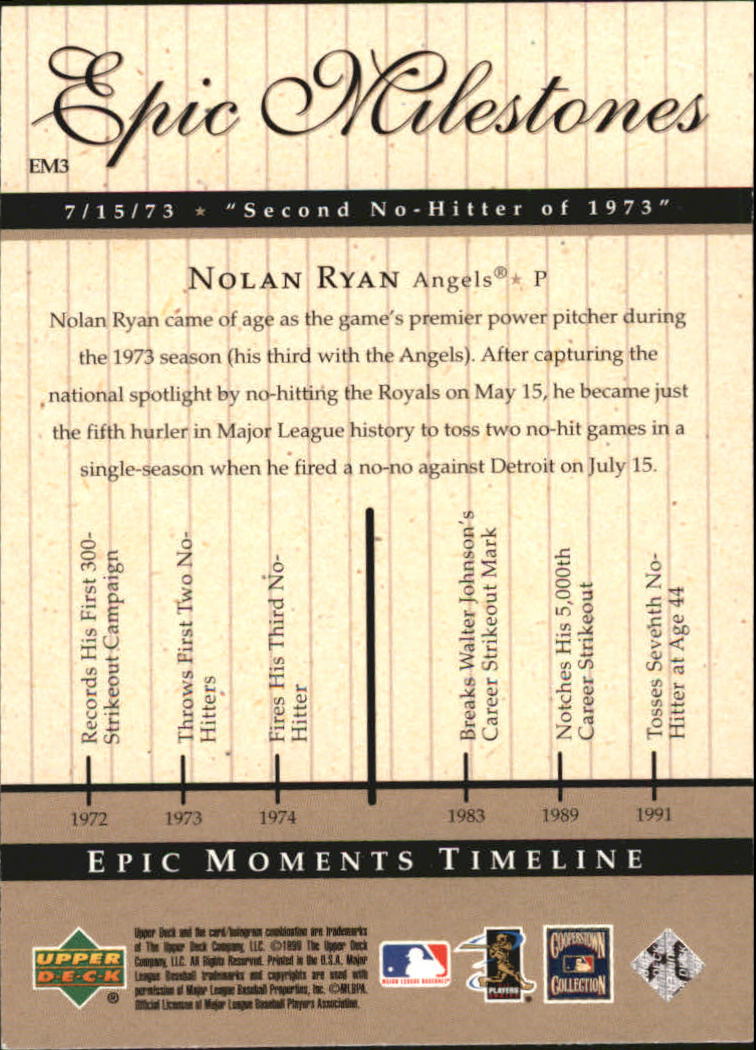 1999 Upper Deck Century Legends Epic Milestones #EM3 Nolan Ryan back image