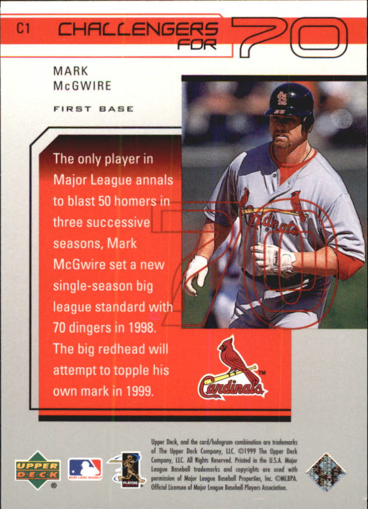 1999 Upper Deck Challengers for 70 Challengers Inserts #C1 Mark McGwire back image