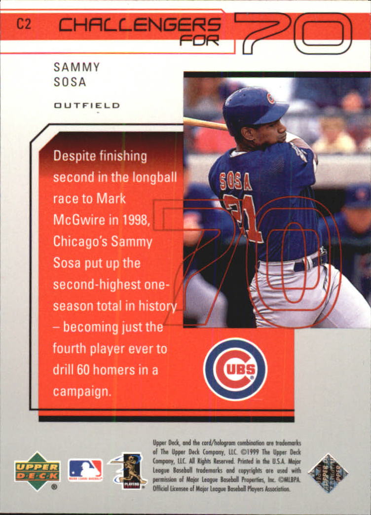 1999 Upper Deck Challengers for 70 Challengers Inserts #C2 Sammy Sosa back image