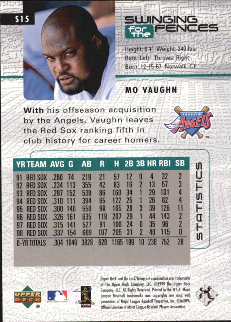 1999 Upper Deck Challengers for 70 Swinging for the Fences #S15 Mo Vaughn back image