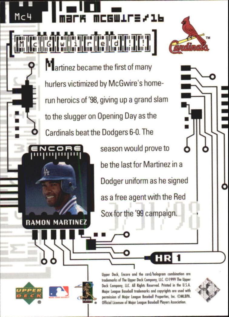 1999 Upper Deck Encore McGwired #MC4 McGwire/R.Martinez back image