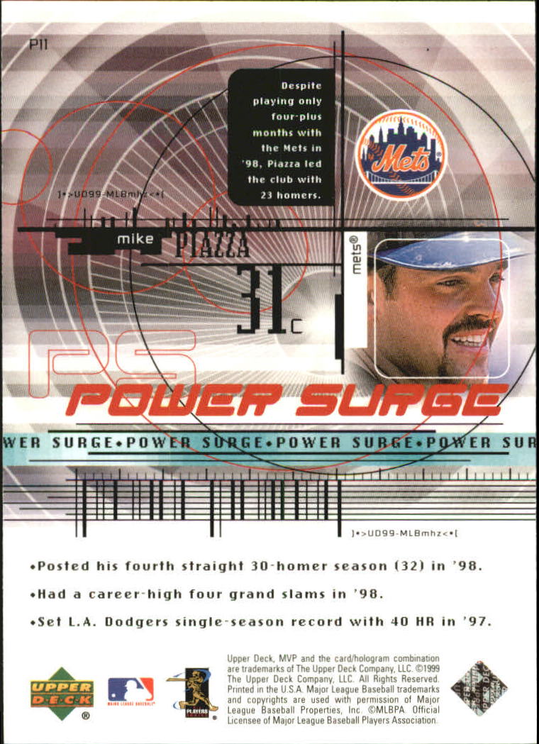 1999 Upper Deck MVP Power Surge #P11 Mike Piazza back image