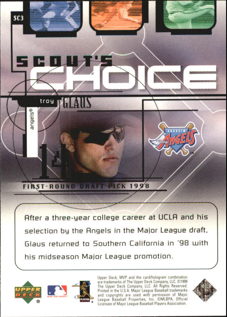 1999 Upper Deck MVP Scout's Choice #SC3 Troy Glaus back image