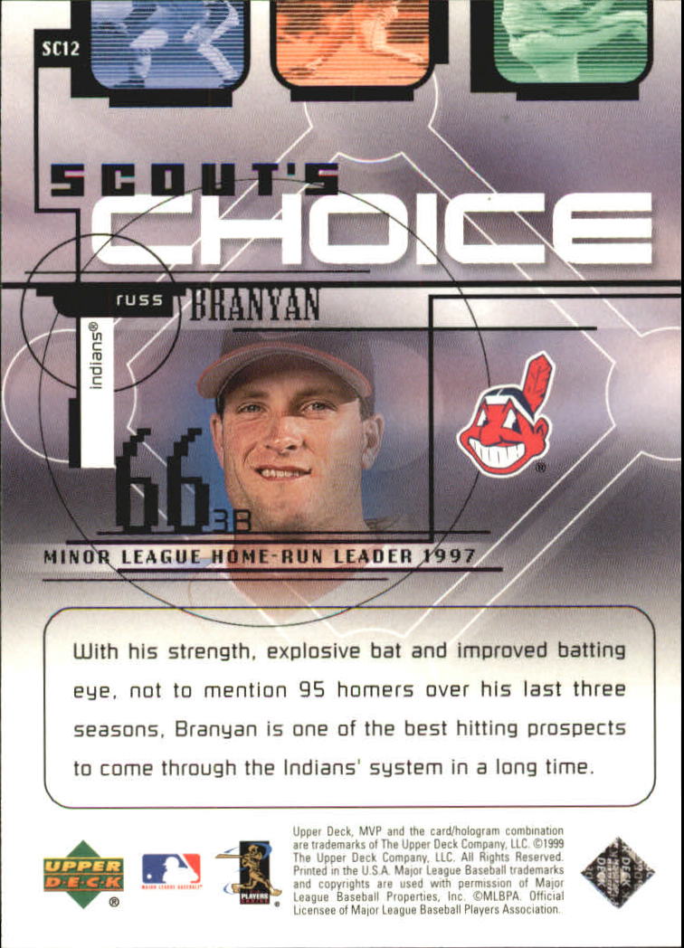1999 Upper Deck MVP Scout's Choice #SC12 Russ Branyan back image