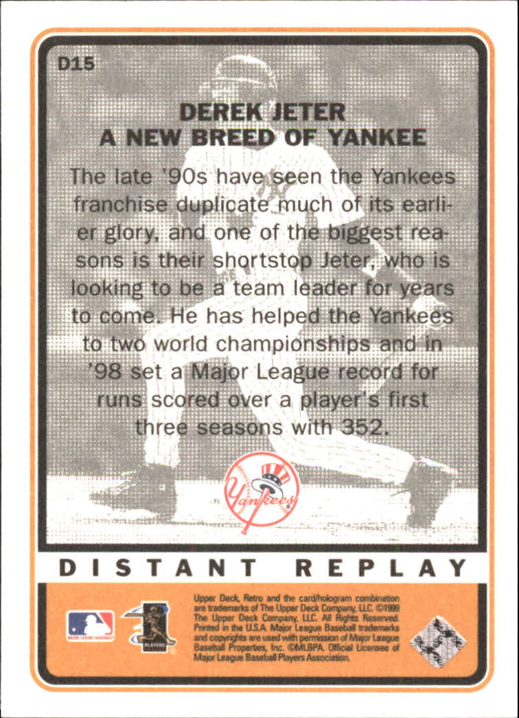 1999 Upper Deck Retro Distant Replay #D15 Derek Jeter back image