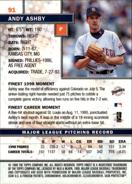 1999 Finest #91 Andy Ashby back image