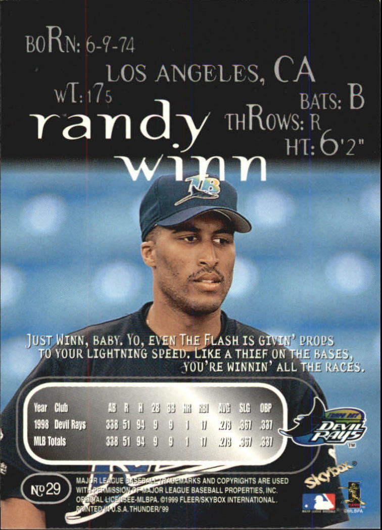 1999 SkyBox Thunder #29 Randy Winn back image