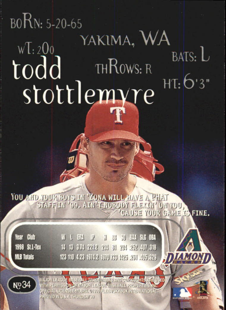 1999 SkyBox Thunder #34 Todd Stottlemyre back image