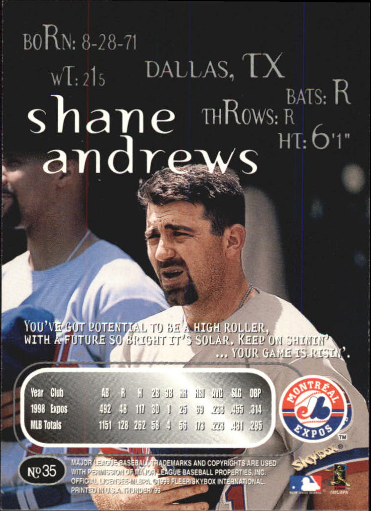 1999 SkyBox Thunder #35 Shane Andrews back image