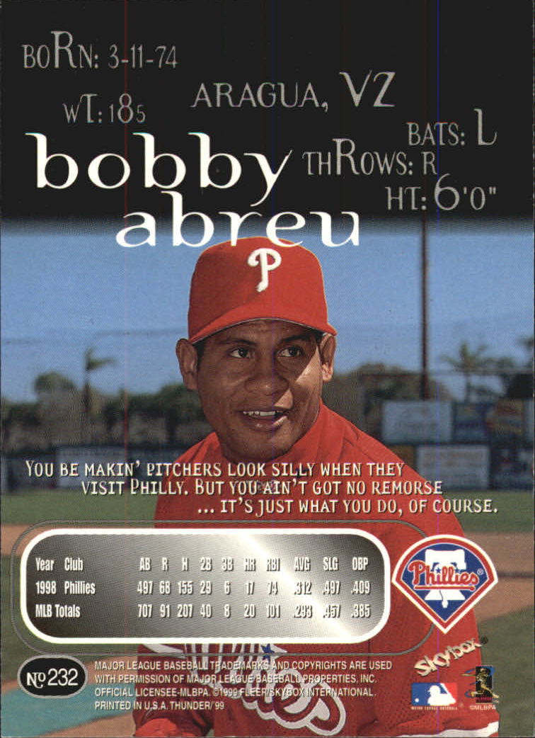 1999 SkyBox Thunder #232 Bob Abreu back image