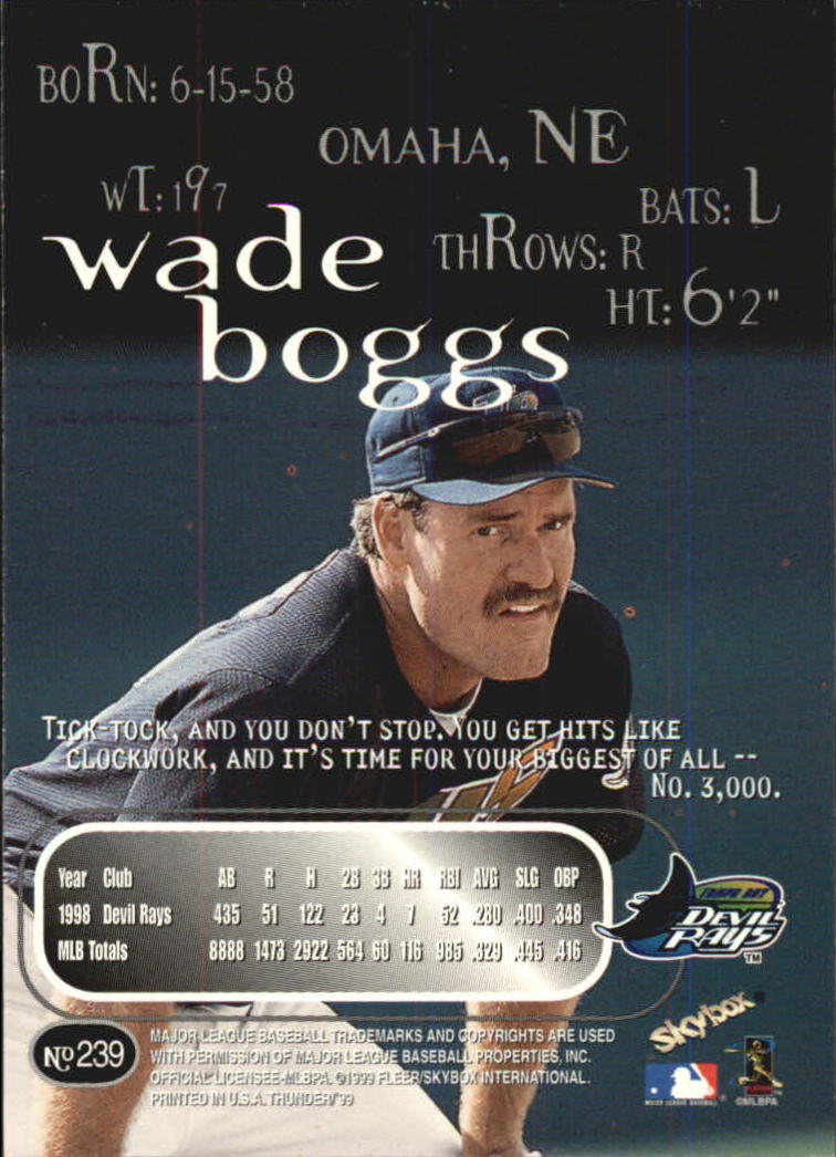 1999 SkyBox Thunder #239 Wade Boggs back image