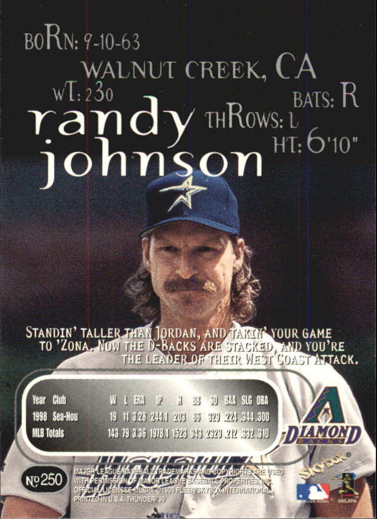 1999 SkyBox Thunder #250 Randy Johnson back image