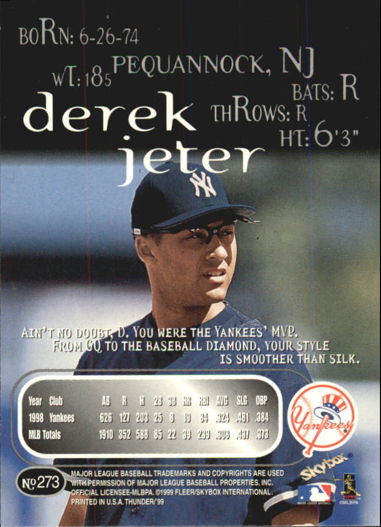 1999 SkyBox Thunder #273 Derek Jeter back image