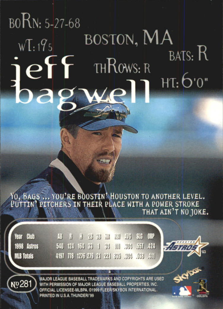 1999 SkyBox Thunder #281 Jeff Bagwell back image