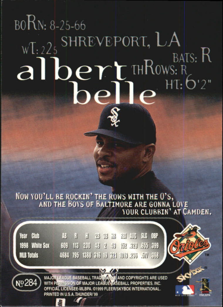 1999 SkyBox Thunder #284 Albert Belle back image