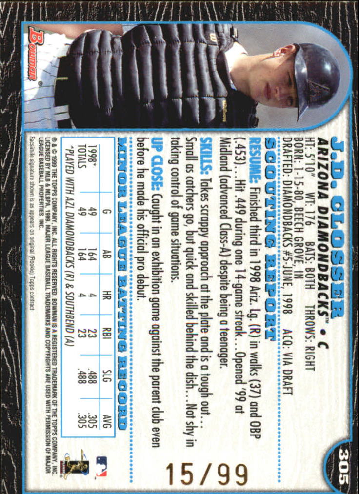 1999 Bowman Gold #305 J.D. Closser back image