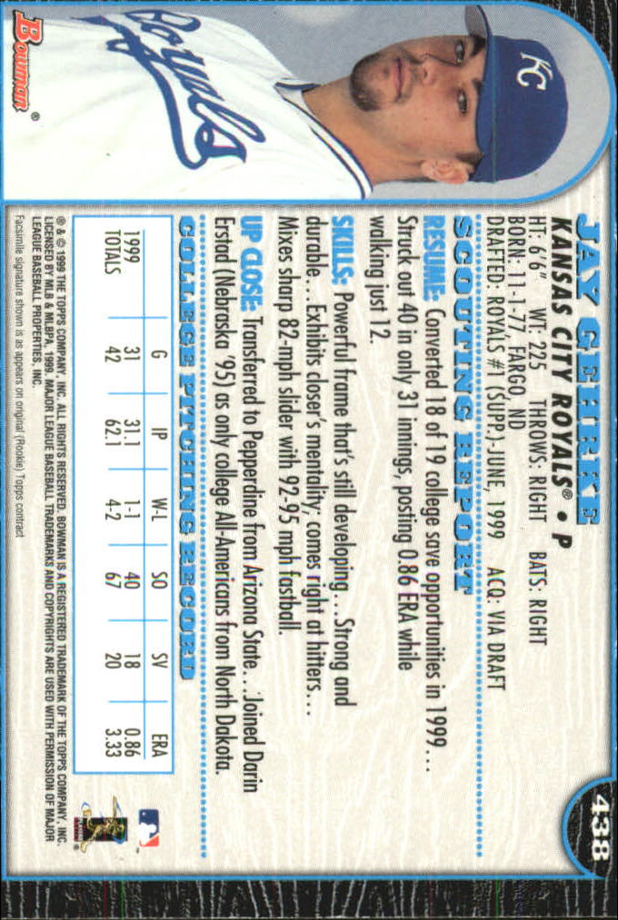 1999 Bowman International #438 Jay Gehrke back image