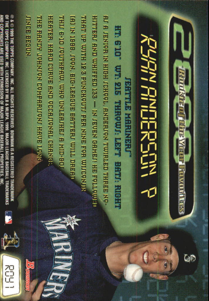 1999 Bowman 2000 ROY Favorites #ROY1 Ryan Anderson back image