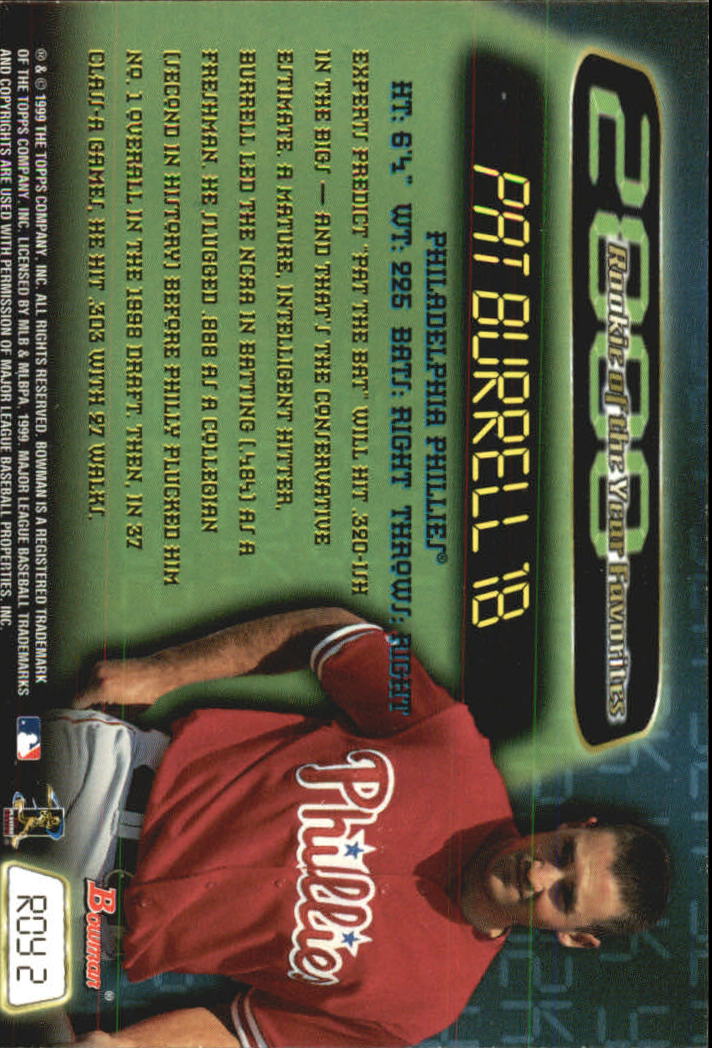 1999 Bowman 2000 ROY Favorites #ROY2 Pat Burrell back image
