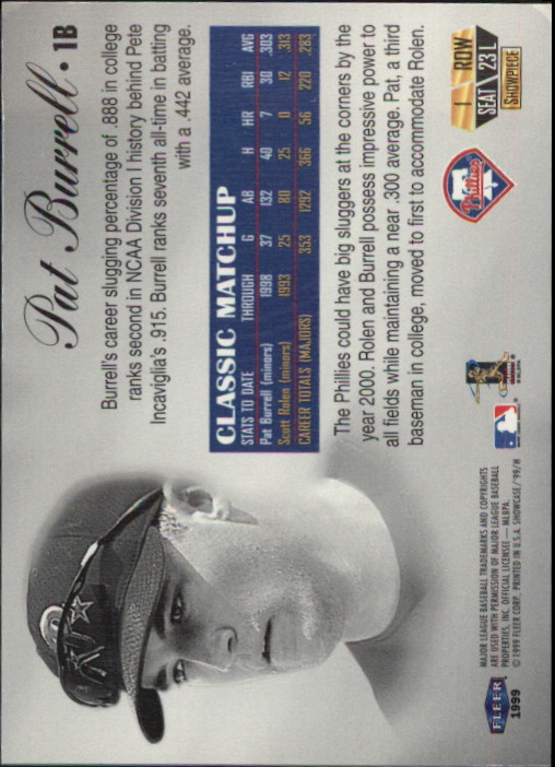 1999 Flair Showcase Legacy Collection Row 1 #23 Pat Burrell back image