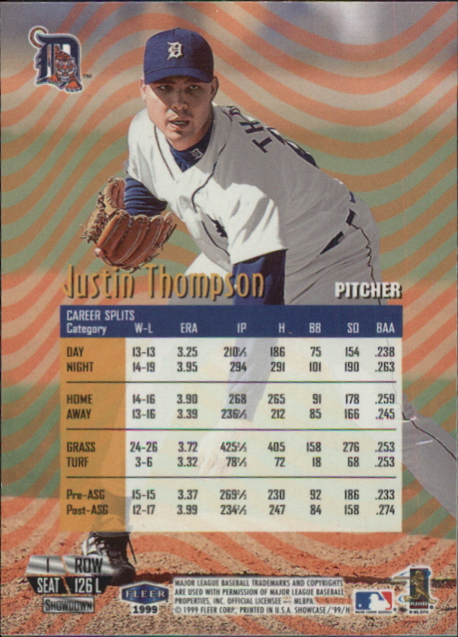 1999 Flair Showcase Legacy Collection Row 1 #126 Justin Thompson back image