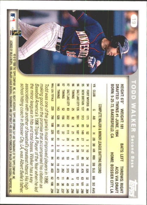 1999 Topps Opening Day #19 Todd Walker back image