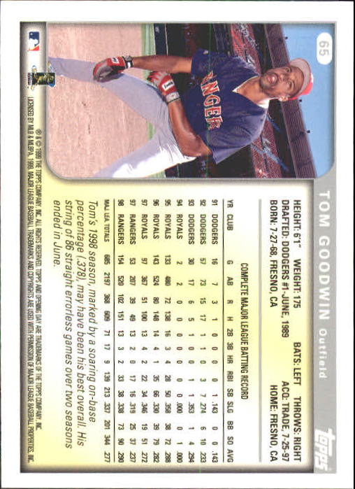 1999 Topps Opening Day #65 Tom Goodwin back image