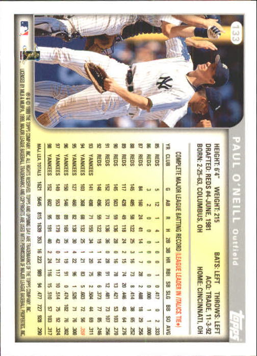 1999 Topps Opening Day #133 Paul O'Neill back image
