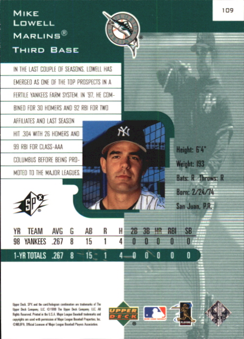 1999 SPx Finite Radiance #109 Mike Lowell back image