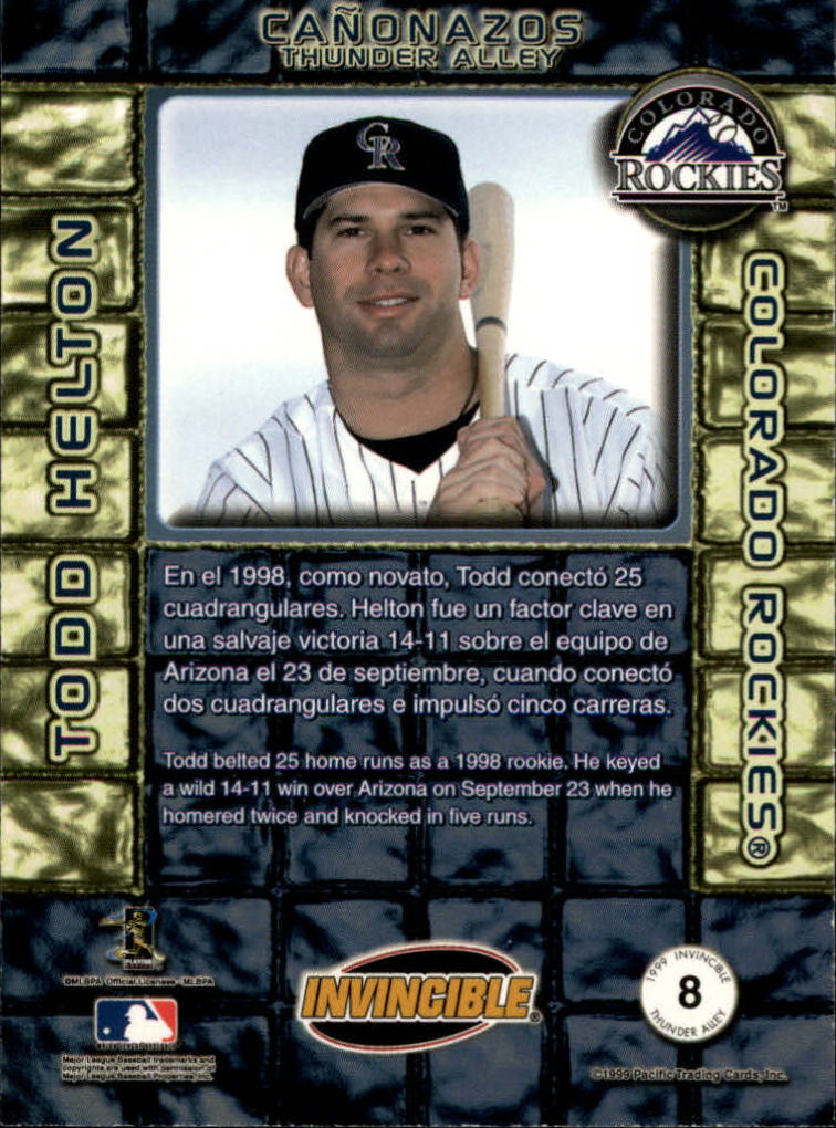 1999 Pacific Invincible Thunder Alley #8 Todd Helton back image
