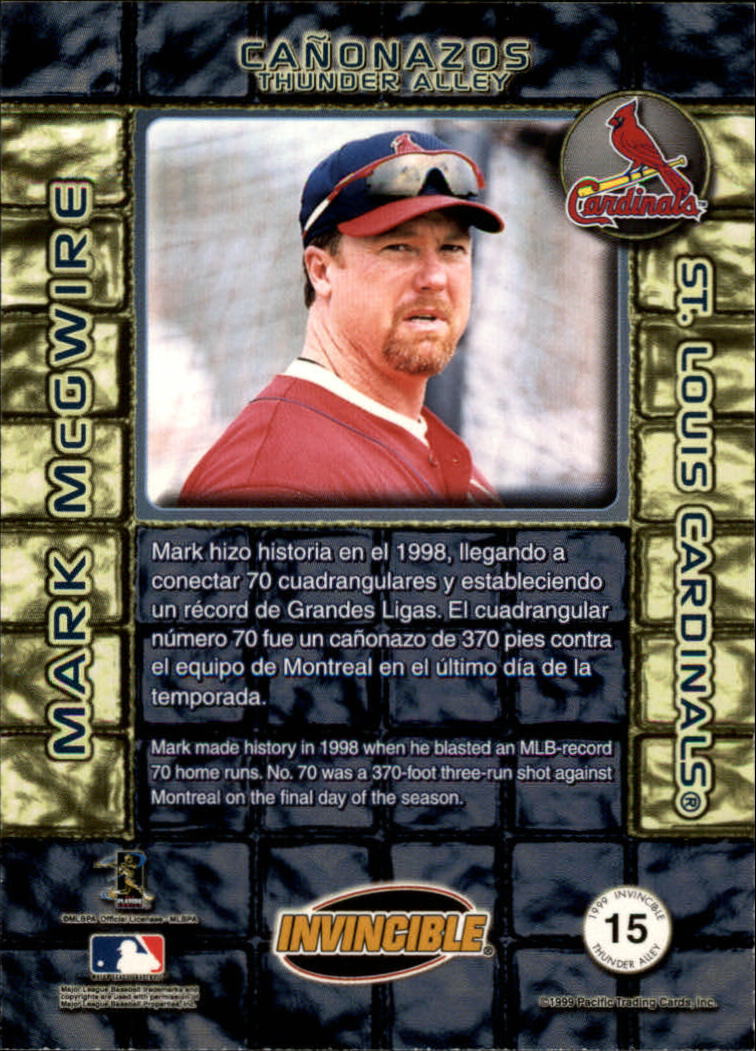 1999 Pacific Invincible Thunder Alley #15 Mark McGwire back image
