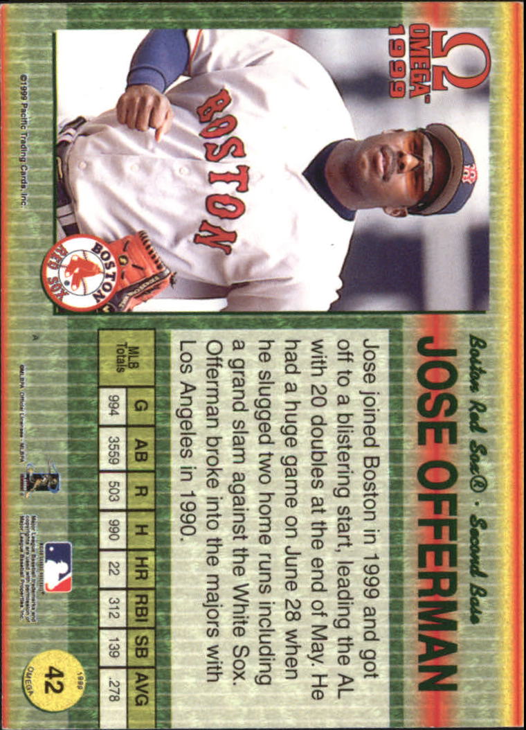 1999 Pacific Omega Gold #42 Jose Offerman back image