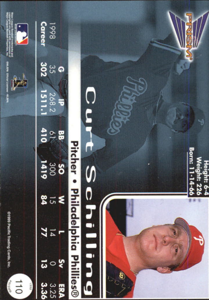 1999 Pacific Prism #110 Curt Schilling back image